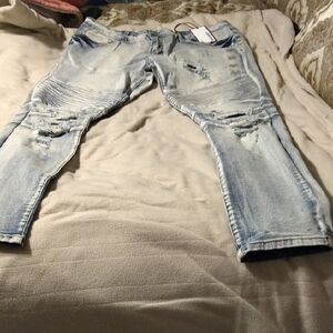 Men's Light Blue Distressed Jeans